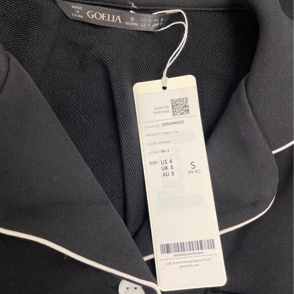 Goelia Womens Black Button-Up Pajama Set With White Piping Trim Sz 4 - New - Picture 9 of 14